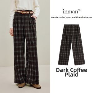 INMAN | Warm Plaid Vintage Fox Fur Velvet Straight Loose Casual Pants