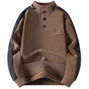 HENGYUANXIANG | Thickened Fleece Lined Hoodie High Collar Long Sleeve Mens T-shirt Fashionable Winter Warm Sweatshirt Youth Polyester Spandex