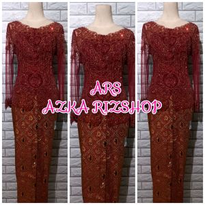 set kebaya pesta maroon kebaya murah + longtorso dan rok sidomukti