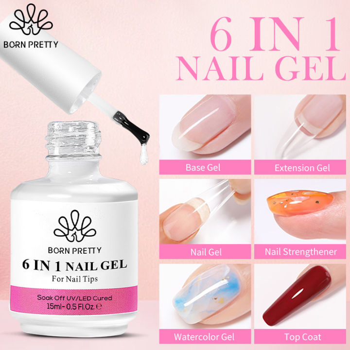 BORN PRETTY 15ml 6 IN 1 Nail Glue Gel Nail Art Polish Transparent Clear Function UV Gel looming Gel Strengthener Extension Varnish