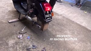 Knalpot vespa racing buang kiri R1 Racing untuk VBB Super Sprint PS PX Excel exclusive suara garing