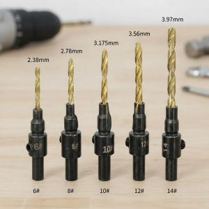Woodworking Countersunk Drill Bit Set 5 Pieces for Pilot Holes and Guide Holes for Screws Sizes 6 8 10 12 14