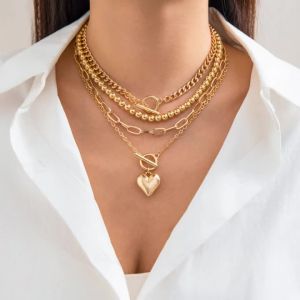4 Cái/bộ Punk Vàng Trái Tim Vòng Đeo Cổ Cho Nữ Hợp Thời Trang OT Khóa Đính Hạt Choker Y2K Phụ Kiện Trang Sức Dây Xích Thời Trang