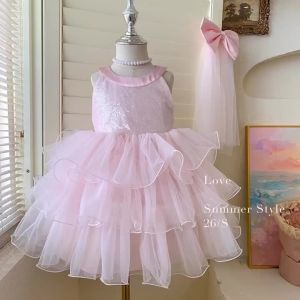 Baby Girls Princess Headband with Crown Tulle Veil Off-white Dusty Pink Wedding Birthday Party Hairband Photography Props W016