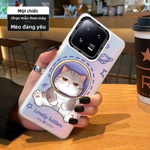 MASFEIL | Hình chú mèo dễ thương thích hợp cho ốp điện thoại di động Xiaomi 14 giá đỡ từ tính 13 ốp bảo vệ dành cho Xiaomi 13Pro ngăn đựng thẻ người nổi tiếng trên Internet silicone xiaomi chống rơi toàn diện và không va chạm