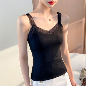 Elegant French Style Womens Vest Top Summer New Fashion Suit Inner Wear Strap Design Pure Color Commute Lace Patchwork
