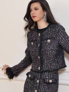 French Vintage Dark Star Style Tweed Suit Black Sparkle