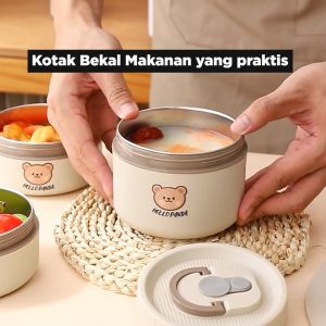 Mainland Kotak Makan Bento Portabel Tahan Panas Kotak Makan Siang Jepang Round Stainless Lunch Box Termos Bekal Makan Susun HMB108