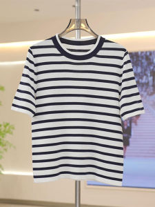 Shalldoer | Casual Loose Striped Knitwear Short Sleeve Womens T-shirt Color Block Summer Fashion Top Comfortable Versatile Round Neck Shirt