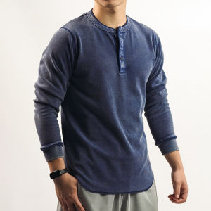 ORGN | Vintage Style French Henry Collar Long Sleeve Thick Waffle Henley Shirt