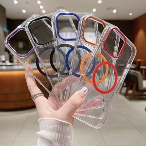 CrashStar Magsafe เคสโทรศัพท์กันกระแทกแบบแข็งกระจกโปร่งแสง HD พร้อมวงแหวนโลหะสำหรับ iPhone 16 15 14 Pro Max Plus 13 12 Pro Max ฝาครอบโทรศัพท์ชาร์จไร้สายกระจกนิรภัยใสแบบเรียบง่ายเคสห่อหุ้มขายร้อน