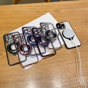 Lensa Film dengan MagSafe Magnetic Stand Elektroplating Clear Soft Shockproof Phone Case untuk iPhone 16 & 15
