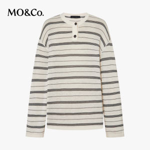 MO&Co. | Lightweight Merino Wool Striped Henry Neck Knitwear