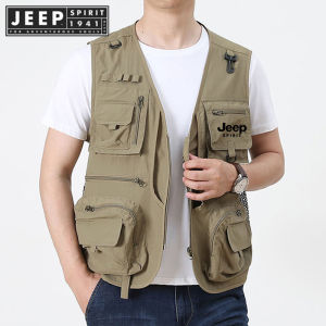 JEEP SPIRIT 1941 ESTD Mens Tank Jacket Multi-purpose Multi-pocket Mesh Outdoor Tactical Fishing Suit