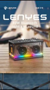 S839 - Speaker LENYES S-839 80W Wireless Speaker Bluetooth 5.2 Transparan RGB Colorfull LED Light Portable TWS Jam Display Digital