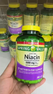 Viên uống bổ sung Niacin (Vitamin B3) 500mg Spring Valley Giúp Cân Bằng Cholesterol Hỗ Trợ Sức Khoẻ Tim Mạch
