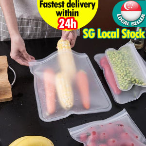 🇸🇬【SG stock】Silicone Food Storage Bag Reusable Freezer Bag Containers Leakproof Stand Up Zip Shut Bag Fresh-keeping Bag Kitchen Organizer