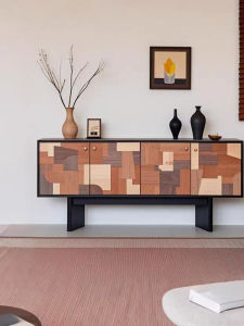 Retro Style Solid Wood TV Cabinet Living Room Multi-functional Storage Furniture against the Wall Color Matching Home Use