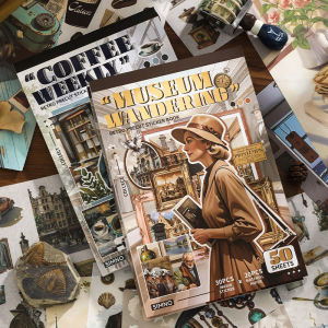 Slow Enjoyment Life Sticker Books 50 Sheets Vintage Character Antique Items Landscaping Decorative Stickers Aesthetic Scrapbook