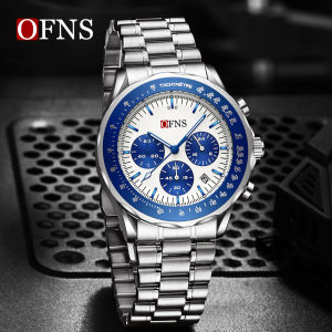 OFNS Mens Business Chronograph Watch - Shockproof Waterproof Luminous Date Stainless Steel Strap Quartz Wristwatch