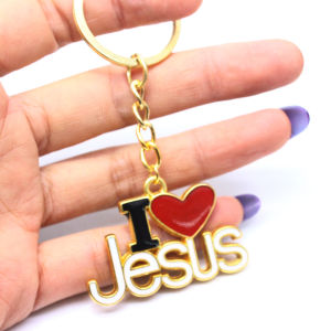I Love Jesus Alloy Religious Pendant Keychain Heart-Shaped Pendant Christian Faith Religious Gift Prayer Gift for Decoration