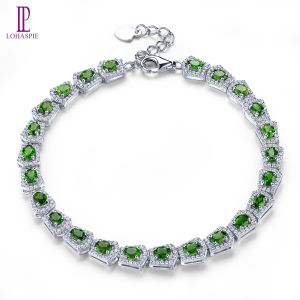 Lohaspie Jewelry Pure 4.5 Carats 925 Sterling Silver Bracelet With Gem Natural Chrome Diopside Bracelet Eternity Bracelet Oval Cut Gemstone Birthstone Bracelet For Women Jewelry