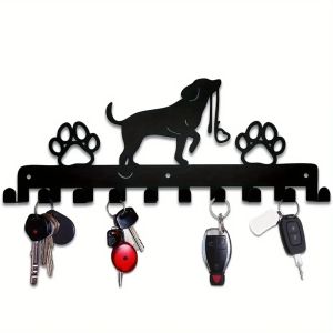 Charming Rustic Metal Dog Wall Rack with Hooks - Perfect for Leash and Accessory Storage in Kitchen or Bathroom