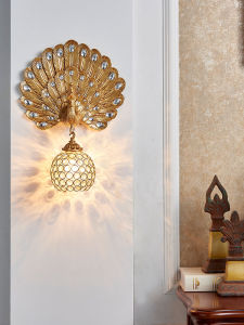 Retro European Creative Peacock Lamp Crystal Wall Lighting Charging Entrance Bedroom Bedside Light for Living Room And Hallway
