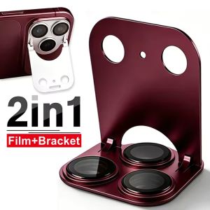 2 in 1 AR Foldable Bracket Lens Protector for iPhone 18 Pro Pro Max Tempered Glass Metal Camera Anti Scratch