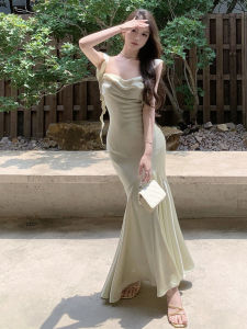CHOUXIE | Exclusive Elegant French Style Halter Evening Gown Fish Tail Dress
