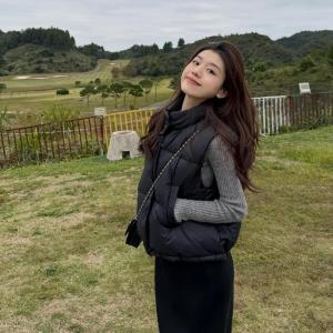Korean Style Popular down Cotton Vest Womens Short Style Outerwear Autumn Winter Fashion Commute Thickened Single Button Pure Color