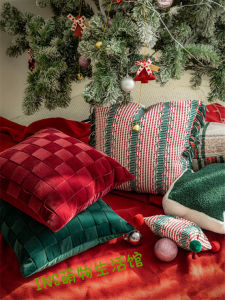 Scandinavian Style Red Green Christmas Gift Cushion Living Room Sofa Cushion Cover Decorative Christmas Tree Cushion Bedroom