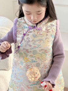 Thickened Cheongsam Childrens Winter Clothes New Style National Trend Little Girl Republic Year New Year Clothes Festive Outfit