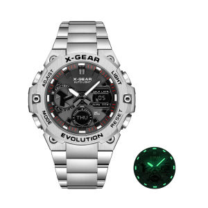 X-Gear | Mens Stainless Steel Multi-Functional Watch with Alarm Reminder Night Light Water Release & Rotating Windmill Feature