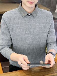 HENGYUANXIANG | เสื้อสเวตเตอร์ถักคอโปโลสำหรับผู้ชาย เสื้อชั้นในขนแกะบุขนแกะฤดูหนาว ทรงหลวม สไตล์ชิโนพีจิ ขนแกะบุขนแกะ