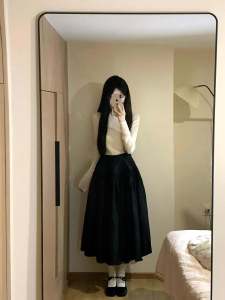 Nabi Hepburn Style Temperament High Waist Skirt Retro Slimming Pleated Umbrella Skirt Mid Length Long Length A- line Bubble Long Skirt for Women