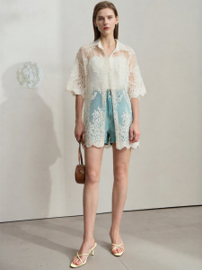 AMII | Summer Loose Mid-length Dress Cotton Lace Embroidery Organza Hand-sewn Bead Decoration