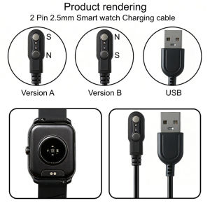 Magnetic Charging Cable (Version A & Version B) USB Charging Cable For 2 Pin 2.5mm Fitness Watches Smart Watch (Only 1pcs Work)
