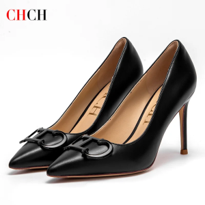 C-H Woman shoes High Heels New Pointed Metal Buckle Party Carnival Womens Shoes 9cm