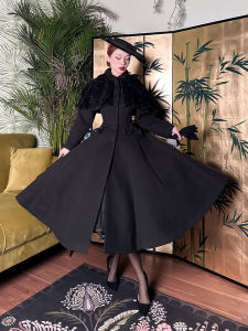 Le Palais Vintage Original Retro Detachable Cowl Neck Thickened Woolen Coat Large Skirt Design Sleeveless Womens Fashion