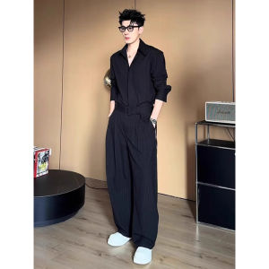 Premium Casual Mens Long Sleeve Striped Set Autumn Atmosphere Unique Style Korean Long Pants Long Sleeve Shirt Ensemble
