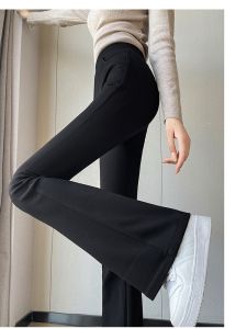 High Waist Flared Pants Womens Autumn Winter Fleece Slimming Casual Wide Leg Suit Pants Korean Style Commute Fashion