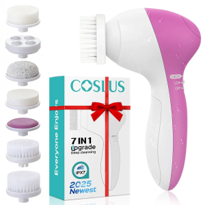 7-in-1 Electric Exfoliating Facial Cleansing Brush for Deep Cleansing and Massaging with 7 Replaceable Brush Heads.