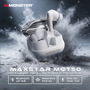 Monster | Monster MQT50 Bluetooth 6.0 Sport Earbuds ENC Call Noise Canceling Headphone IPX4 Waterproof TWS Wireless Earphone with Mic