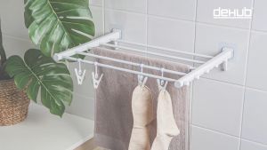 Wall-Mounted Drying Rack – Foldable Laundry Hanger with Hooks & Clips for Towels Socks Clothes