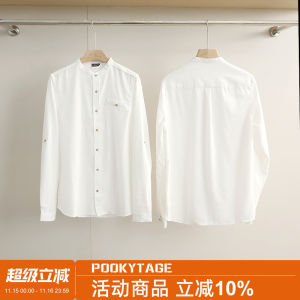 Retro Stand Collar Button Cuff Design Linen Cool Feeling Breathable Spring Summer Fashion Casual Match All Long Sleeve Shirt