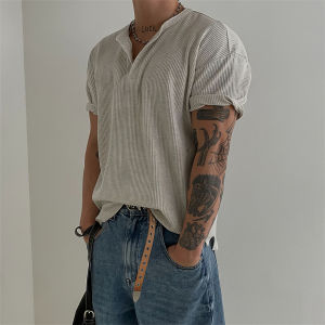 DAVID&ME | Henry Collar Waffle Knit Slim Breathable T-shirt