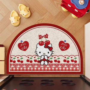 Carpet Anti-Slip Entrance Door Mat Customizable Size Half Circle Shape PVC Material Kitty Cat Pattern Home Decor Rug