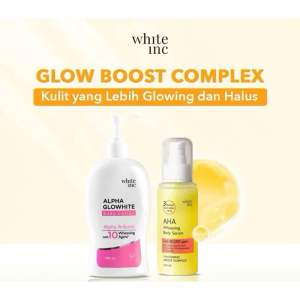 (PAKET)WHITE INC AHA BODY SERUM+ ALPHA GLOWHITE BODY LOTION TO WHITENING & Moisturising|Paket Pencerah badan |Paket perawatan kulit mencerahkan badan memudarkan bintik hitam dikulit