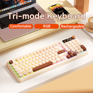 BOW K520 Series Gaming Keyboard Cool RGB Backlight Rechargeable Ergonomic Three-mode Bluetooth Wireless Keyboards with Volume Button